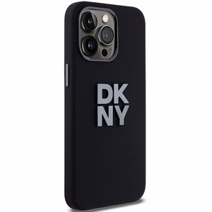 DKNY Liquid Silicone Metal Logo iPhone 15 Pro Ümbris - Must