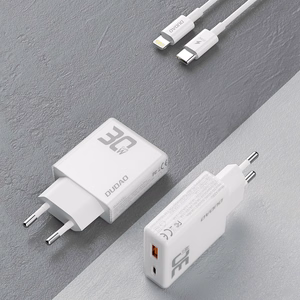 GaN Dudao A30EUL 30W USB-A / USB-C Wall Laadija + USB-C - Lightning Kaabel - valge
