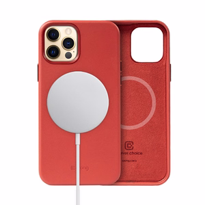 Crong Essential Cover Magnetic kunstnahast ümbris seadmele iPhone 12 Pro Max, MagSafe'iga, punane