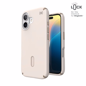 Speck Presidio2 Pro MagSafe'i ja ClickLocki toega ümbris iPhone 16-le, Bleached Bone/Heirloom Gold