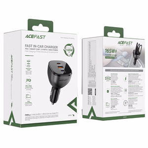 Acefast B14 car laadija 165W 2x USB-C 1x USB-A - must