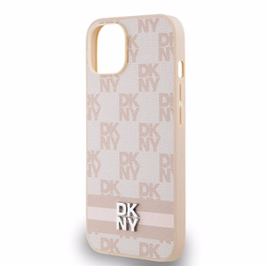 DKNY Leather Checkered Mono Pattern & Printed Stripes ümbris jaoks iPhone 15 / 14 / 13 - roosa