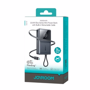 Joyroom JR-PR1 10000mAh 22.5W Powerbank sisseehitatud sissetõmmatava USB-C kaabliga - must