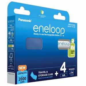 Laetavad patareid PANASONIC ENELOOP AA 2000 mAh 4 tk + ümbris (BK-3MCDE/4CP+CASE)