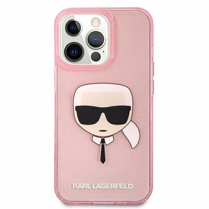 Karl Lagerfeld Glitter Karl's Head чехол для iPhone 13 Pro Max - розовый