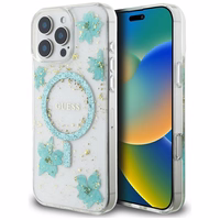 Guess Resin Flowers Glitter MagSafe iPhone 16 Pro Ümbris - Clear Roheline