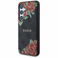 Guess Leather 4G Flowers Print Metal Classic Logo MagSafe Ümbris jaoks Samsung Galaxy S25 - must