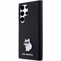 Karl Lagerfeld Silicone Choupette Metal Pin ümbris jaoks Samsung Galaxy S23 Ultra - must