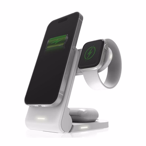 STM ChargeTree MAG kaasaskantav kolm-ühes juhtmevaba laadimisjaam iPhone'ile, Apple Watchile ja AirPodsidele, MagSafe'iga ühilduv, valge