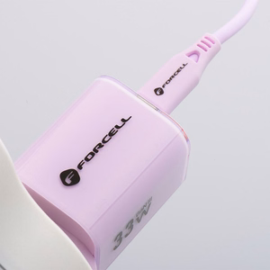 Phone laadija Forcell F-Energy GaN III Crystal Color USB C + USB A QC4.0 PD 33W + silikoon kaabel USB C to USB C VT-41 purple 0INT