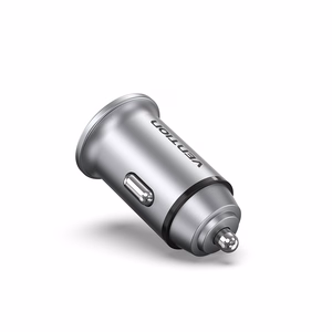 Vention kahe pordiga USB A+A (30+30) autolaadija, hall mini alumiiniumsulami tüüp