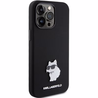 Karl Lagerfeld Silicone Choupette Metal Pin ümbris jaoks iPhone 15 Pro - must