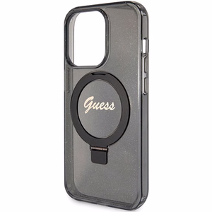 Guess Ring Stand Script Glitter MagSafe ümbris jaoks iPhone 15 Pro - must
