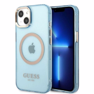 Guess Gold Outline Translucent MagSafe чехол для iPhone 13 - синий