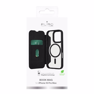 Puro Book Mag MagSafe Leather Ümbris with Flap and Card Slot jaoks iPhone 16 Pro Max - Must