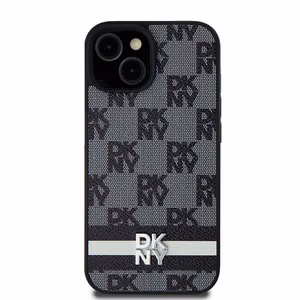 DKNY Leather Checkered Mono Pattern & Printed Stripes Ümbris jaoks Samsung Galaxy S24 Ultra - Must