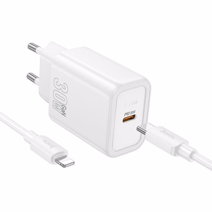 Phone Laadija Hoco USB C QC PD 30W + Kaabel USB C to Lightning N62 valge