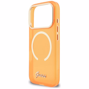 Guess IML Script Metal MagSafe Ümbris for iPhone 17 Pro - oranž