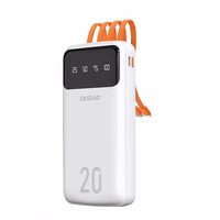 Dudao mahukas energiapank 3 sisseehitatud kaabliga 20000mAh USB Type C + micro USB + Lightning valge (Dudao K6Pro +)