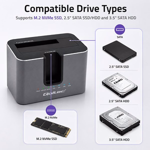 Qoltec 52631 HDD SSD doscking station | SATA | M.2 NVMe | cloning | USB-C | 10Gb/s | 28TB