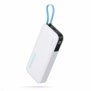Cuktech CUKP200NGLLG sisseehitatud USB-C-kaabliga akupank, 20000 mAh, 55 W, valge