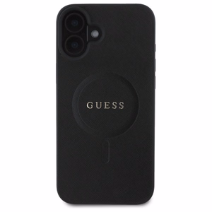 Guess Saffiano Classic Logo MagSafe ümbris jaoks iPhone 16 - must