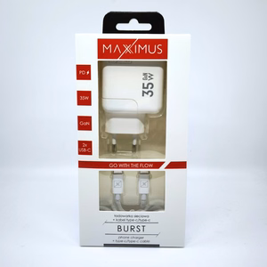 WALL CHARGER MX BURST GaN PD 35W, 2xUSB-C + C/C PD CABLE 65W WHITE