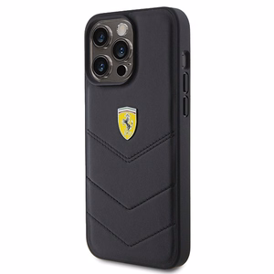 Ferrari Quilted Metal Logo ümbris jaoks iPhone 15 Pro Max - must