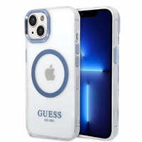 Guess Metal Outline MagSafe ümbris jaoks iPhone 14 Plus - sinine
