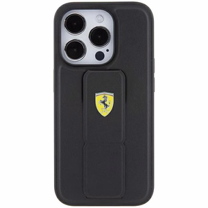 Ferrari Grip Stand Metal Logo ümbris jaoks iPhone 15 Pro - must