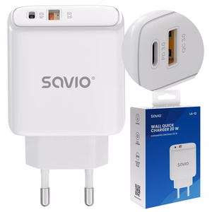 Savio LA-12 mobiilseadme laadija universaalne valge AC kiire laadimine