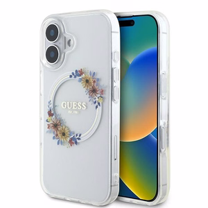 Guess IML Flowers Wreath MagSafe iPhone 16 Plus Ümbris - Clear