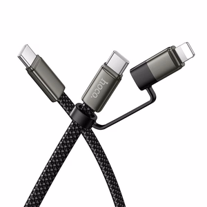 Flat Cable USB C to USB C/iP 2in1 Hoco 3A 60W 1 m X125 black