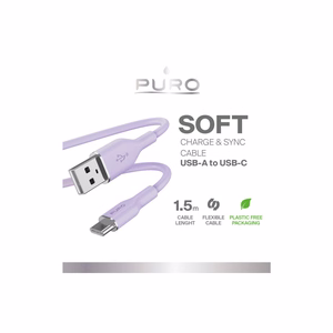 Puro Soft USB-A - USB-C Kaabel 1.5m - lilla
