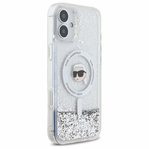 Karl Lagerfeld Liquid Glitter Karl Head Magsafe iPhone 16 Ümbris - Clear