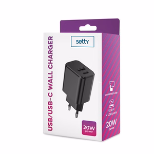 Setty laadija 1x USB + USB-C 3A 20W must