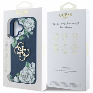 Guess Grained Roses Big 4G logo ümbris jaoks iPhone 16 - sinine
