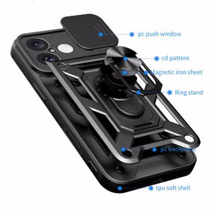 Hybrid Armor Camshield iPhone 16 Armored Ümbris with Camera Cover and Stand - Must