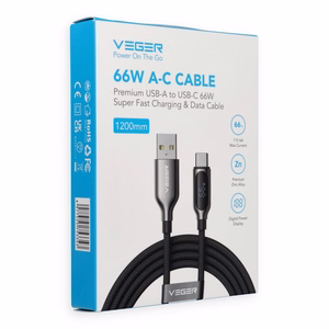 USB A – Type C kaabel LED-ekraaniga, VEGER PD 3A 66W AC1-XHJ, 1,2 m, must
