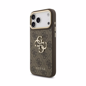 Case Guess PU Leather 4G Metal Logo Gold Frame Apple iPhone 18 Pro Max brown
