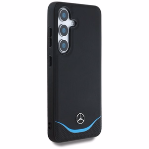 Mercedes Leather Contrasted sinine Horizontal Curve MagSafe Ümbris jaoks Samsung Galaxy S25 - must