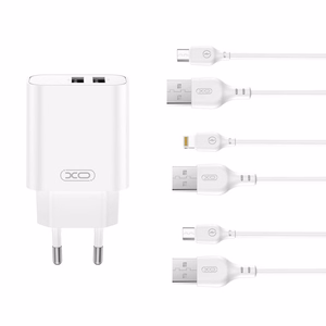XO seinalaadija CE34 2x USB 2,4A, valge + USB-C-kaabel
