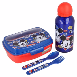 Mickey Mouse lõunasöögikarbi komplekt 400 ml veepudeli ja söögiriistadega