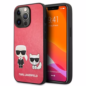 Karl Lagerfeld Ikonik Karl&Choupette ümbris iPhone 13 Pro / iPhone 13 jaoks - fuksiatoonid
