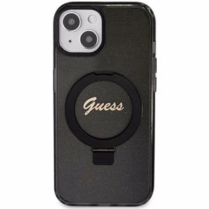 Guess Ring Stand Script Glitter MagSafe чехол для iPhone 15 Plus / 14 Plus - чёрный