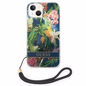 Guess GUOHCP14MHFLSB iPhone 14 Plus 6.7 "sinine / sinine hardcase Flower Strap
