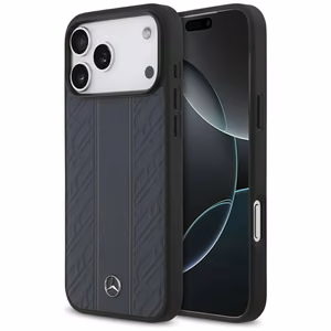 Mercedes Leather Laurel Leaves Stripes MagSafe Чехол для iPhone 17 Pro Max - синий
