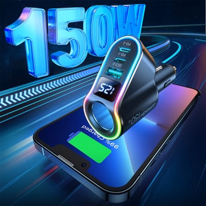 Autolaadija Joyroom „JR-CL21" must 150W (2xPD / 1xUSB / lisaport / LED)