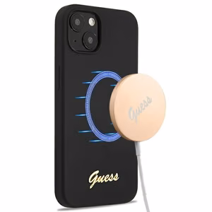 Guess GUHMP13MLSLMGBK iPhone 13 6.1" must/must kõvakaaneline silikoonist kiri kuldne logo Magsafe