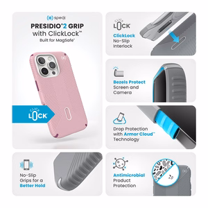 Speck Presidio2 Grip ClickLock & MagSafe ümbris seadmele iPhone 16 Pro, Wednesday Pink / Boysenberry Purple / valge